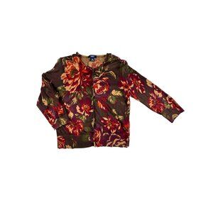 Chaps Womens Large Floral Button-Up Cardigan Sweater Romantic 100% Cotton Cottag